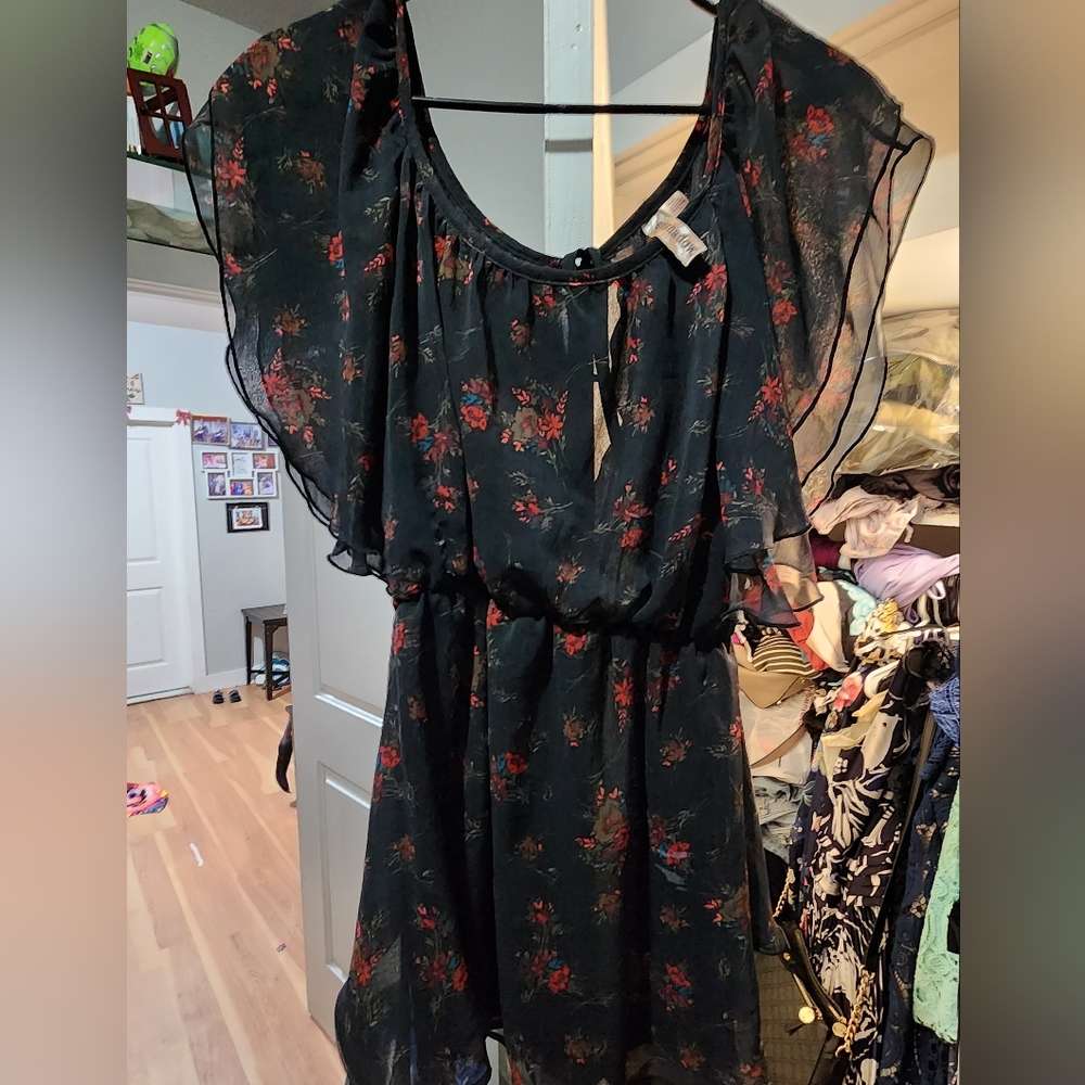 Black floral blouse